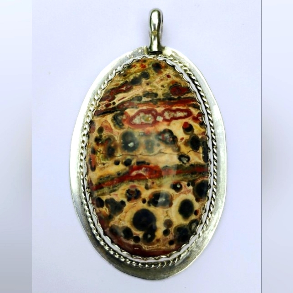 Leopard Skin Jasper Pendant 925 Sterling Silver Pendant Oval Gemstone